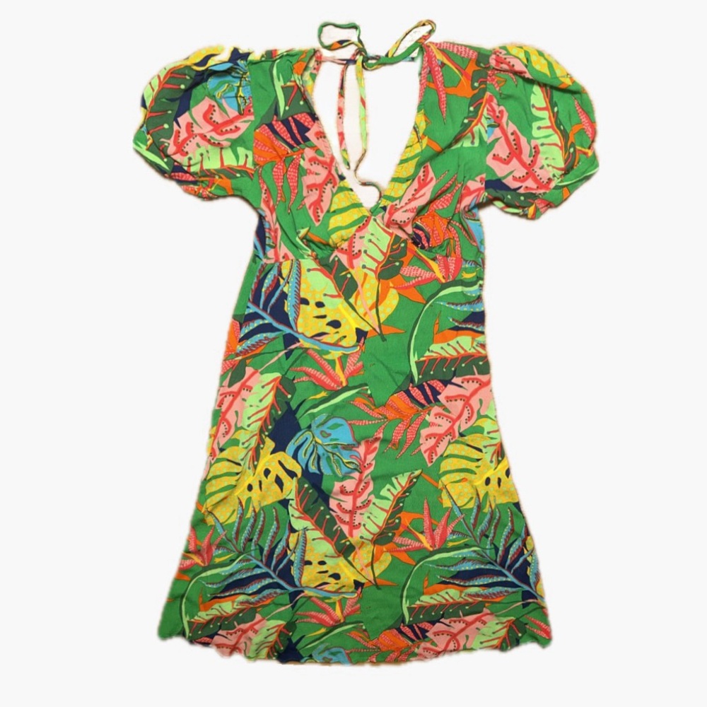 Olivaceous Tropical Print Midi Dress